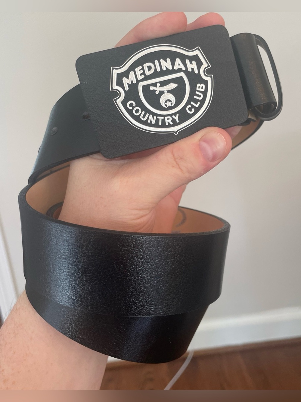 59 Belts Men’s Black Leather Golf Belt Medinah Country Club Logo Size 38 NWOT